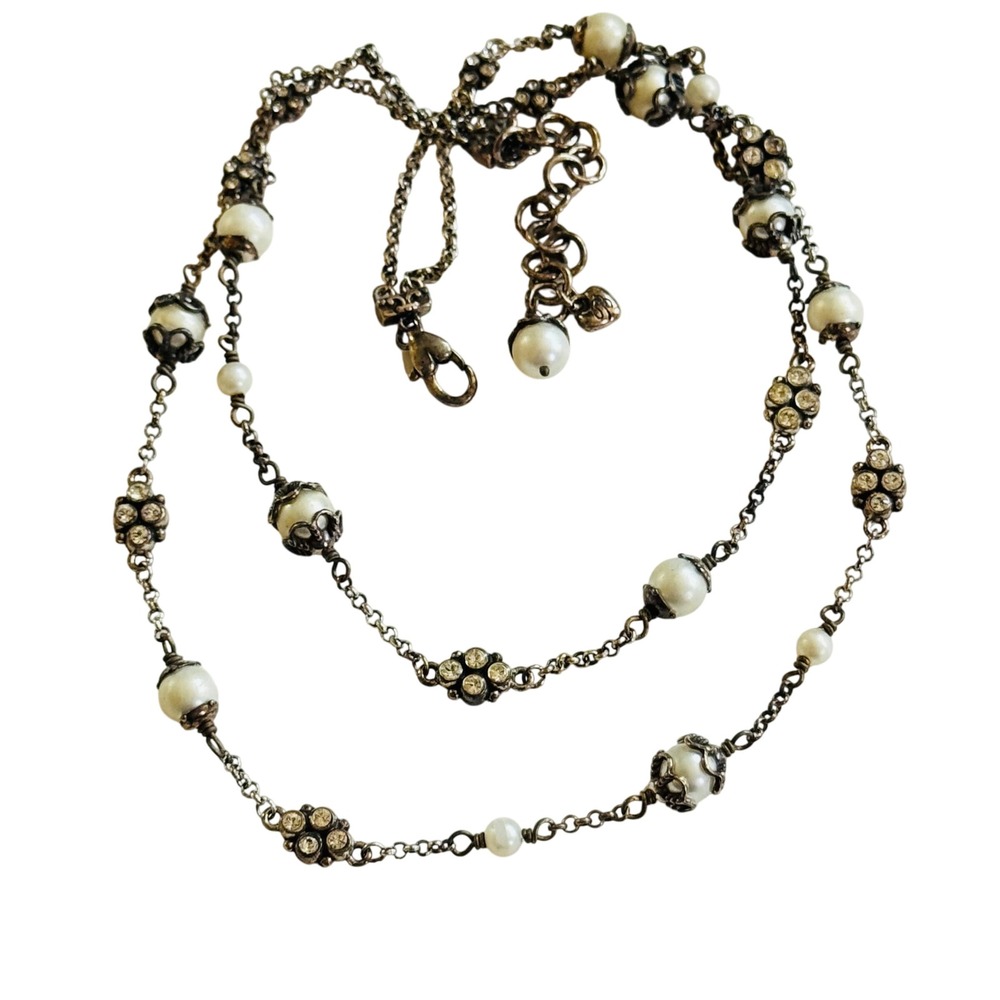 Brighton Atma Pearl Necklace Silver Plated‎ Chain Designer double strand 18"